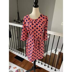 Just In Womens Orange Geometric Tie Waist‎ Shift Dress Size M